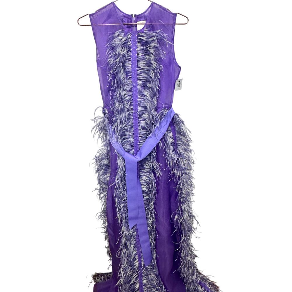 HUISHAN ZHANG Women's Purple 100% Silk Beau Feather Trim Maxi Gown Size US 6 - Picture 16 of 16